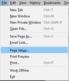 page setup firefox