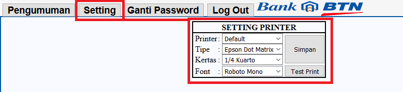 cara setting printer